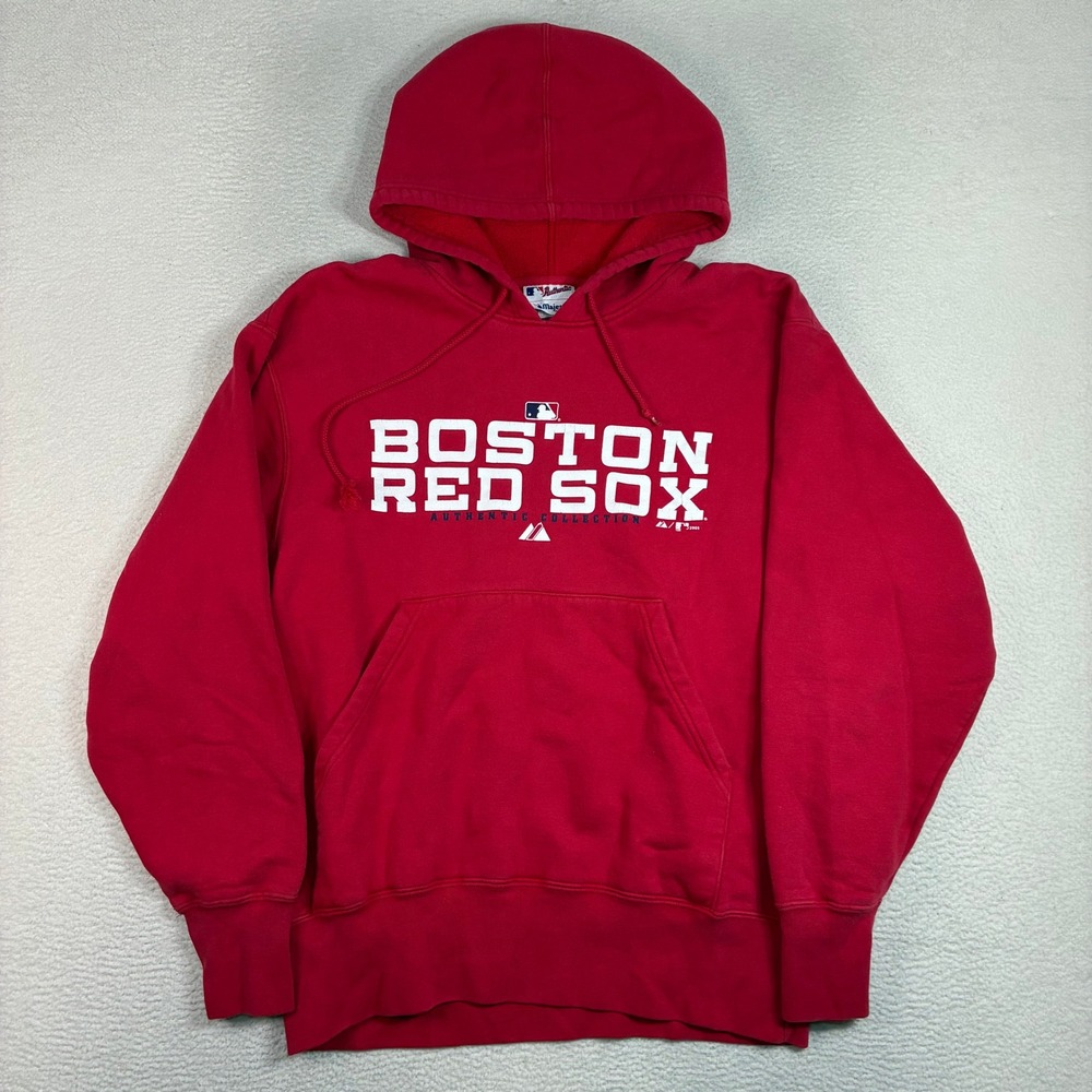 Y2K Majestic Boston Red Sox Hoodie Men L Red Baseball Sweatshirt Vintage 2005